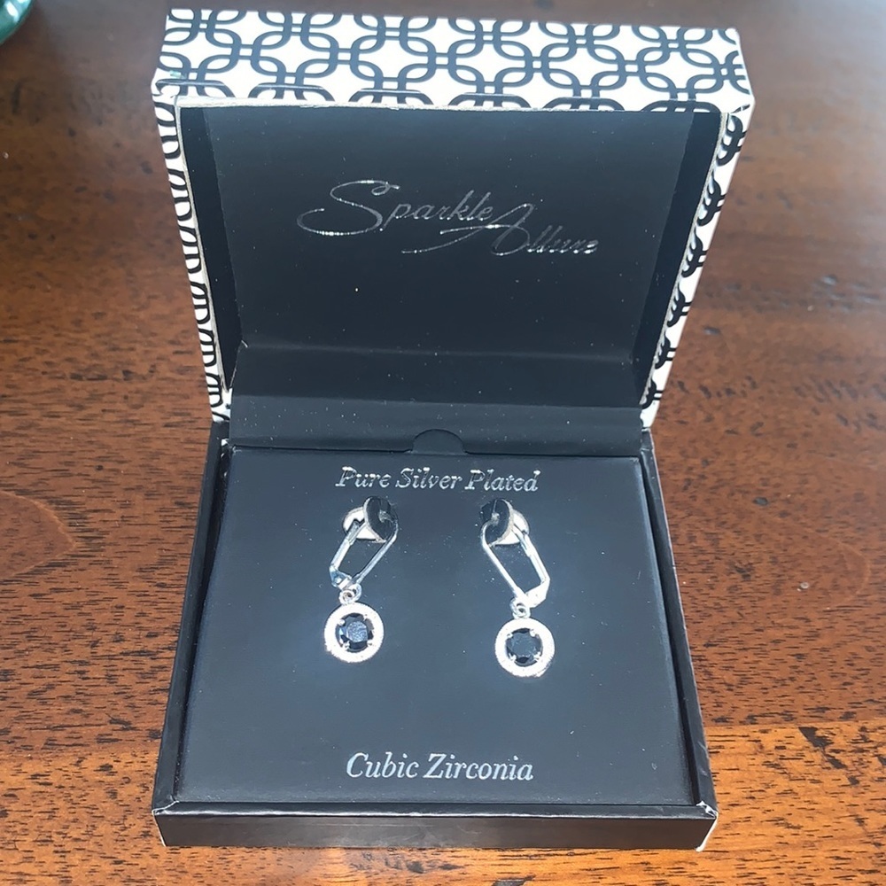 Sparkle allure pure silver plated cubic zirconia earrings. Black and silver, new - Picture 2 of 12